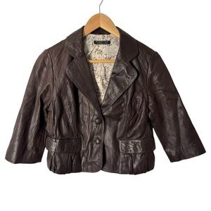Peruvian Connection Cropped Leather Jacket Sz S Brown SOFT Preppy Parisian EUC